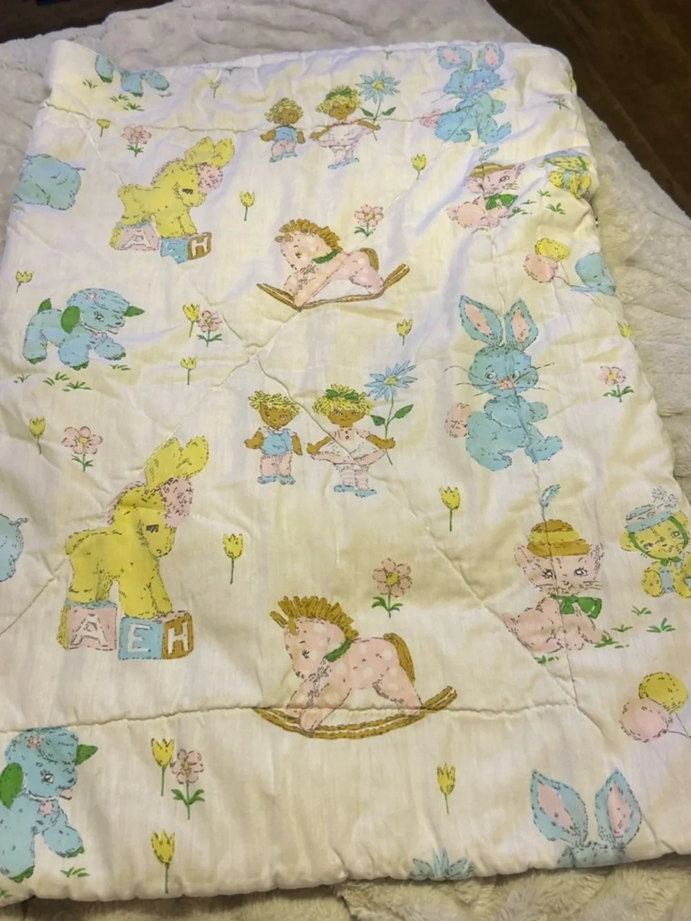 Vintage Baby Pastel Nursery Quilted SleepingbagYellow Blue Pink